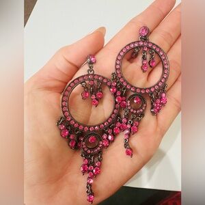 Y2K Australian Pink Crystal Rhinestone Chandelier Dangle Earrings